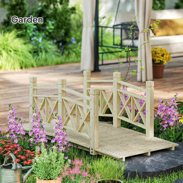 5' Wooden Garden Bridge Footbridge for Backyard Ponds, Creeks, Streams, Nature Wood - product image 6