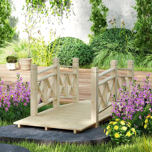 5' Wooden Garden Bridge Footbridge for Backyard Ponds, Creeks, Streams, Nature Wood - product image 2