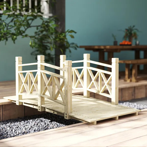 5' Wooden Garden Bridge Footbridge for Backyard Ponds, Creeks, Streams, Nature Wood - product image 10