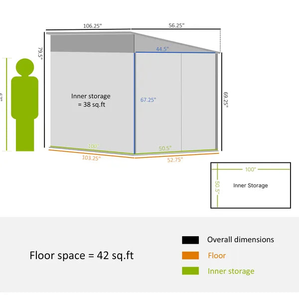 Outsunny 5' x 9' Outdoor Storage Shed, Lean to Shed with Foundation, Lockable Doors and Gloves for Patio Lawn Backyard, White - product image 3