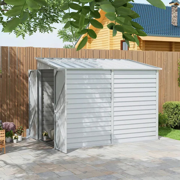 Outsunny 5' x 9' Outdoor Storage Shed, Lean to Shed with Foundation, Lockable Doors and Gloves for Patio Lawn Backyard, White - product image 2
