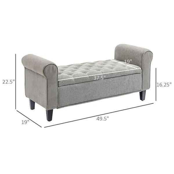 HOMCOM 50 Inches Storage Ottoman Bench, End of Bed Storage Bench with Rolled Arms, Wood Legs, Button Tufted Storage Bench, Gray - product image 3
