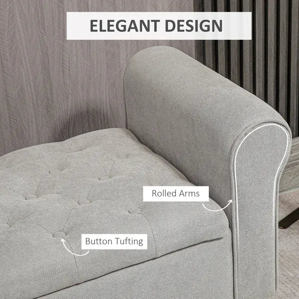 HOMCOM 50 Inches Storage Ottoman Bench, End of Bed Storage Bench with Rolled Arms, Wood Legs, Button Tufted Storage Bench, Gray - product image 6