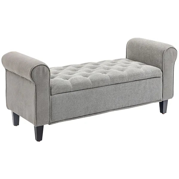 HOMCOM 50 Inches Storage Ottoman Bench, End of Bed Storage Bench with Rolled Arms, Wood Legs, Button Tufted Storage Bench, Gray - product image 1