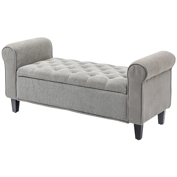 HOMCOM 50 Inches Storage Ottoman Bench, End of Bed Storage Bench with Rolled Arms, Wood Legs, Button Tufted Storage Bench, Gray - product image 11