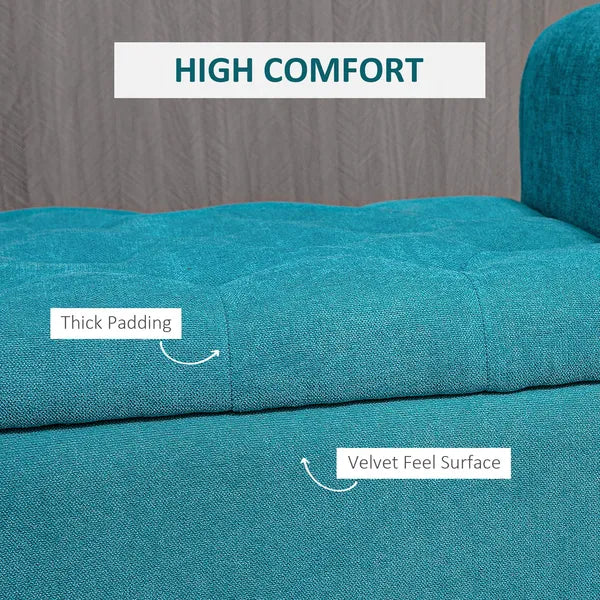 HOMCOM 50 Inches Storage Ottoman Bench, End of Bed Storage Bench with Rolled Arms, Wood Legs, Button Tufted Storage Bench, Teal - product image 5