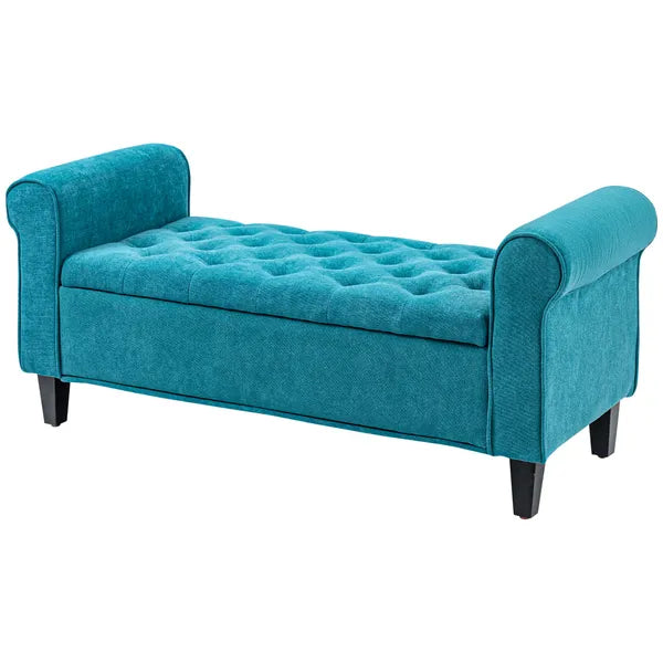 HOMCOM 50 Inches Storage Ottoman Bench, End of Bed Storage Bench with Rolled Arms, Wood Legs, Button Tufted Storage Bench, Teal - product image 11