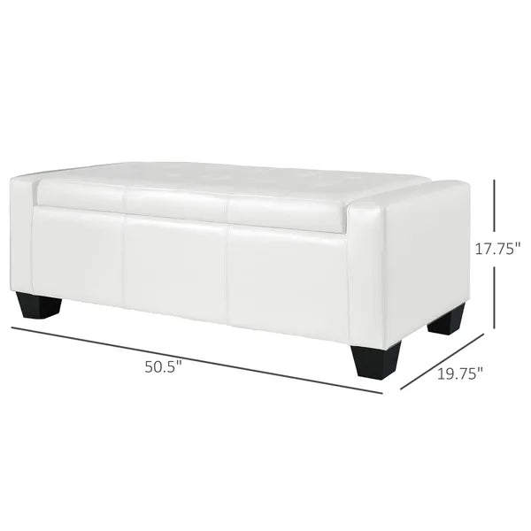 HOMCOM 50.5" Faux Leather Rectangular Tufted Storage Ottoman Bench for Living Room, Entryway, or Bedroom, White - product image 3