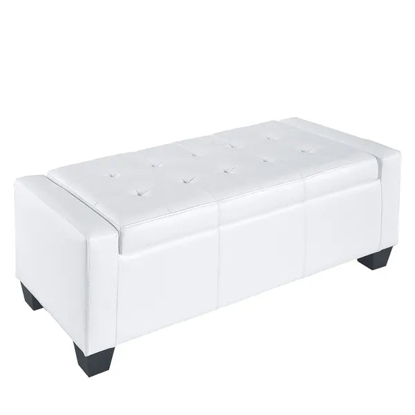 HOMCOM 50.5" Faux Leather Rectangular Tufted Storage Ottoman Bench for Living Room, Entryway, or Bedroom, White - product image 1