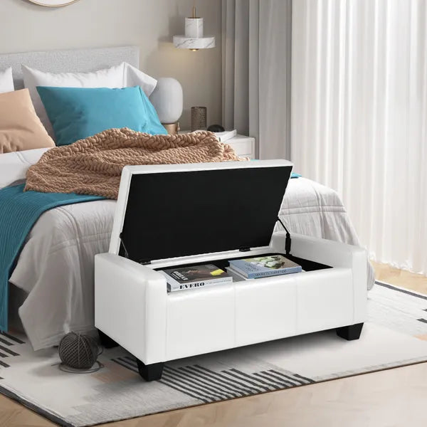 HOMCOM 50.5" Faux Leather Rectangular Tufted Storage Ottoman Bench for Living Room, Entryway, or Bedroom, White - product image 9