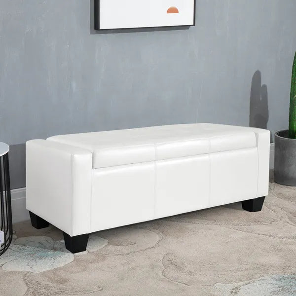 HOMCOM 50.5" Faux Leather Rectangular Tufted Storage Ottoman Bench for Living Room, Entryway, or Bedroom, White - product image 11