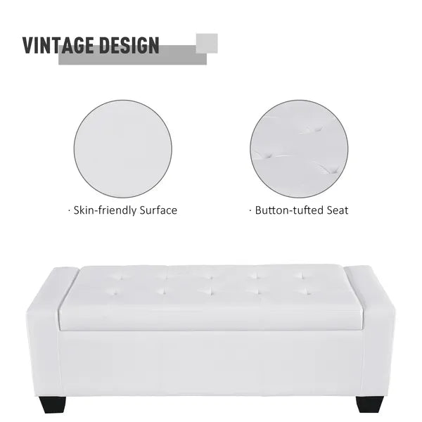 HOMCOM 50.5" Faux Leather Rectangular Tufted Storage Ottoman Bench for Living Room, Entryway, or Bedroom, White - product image 4