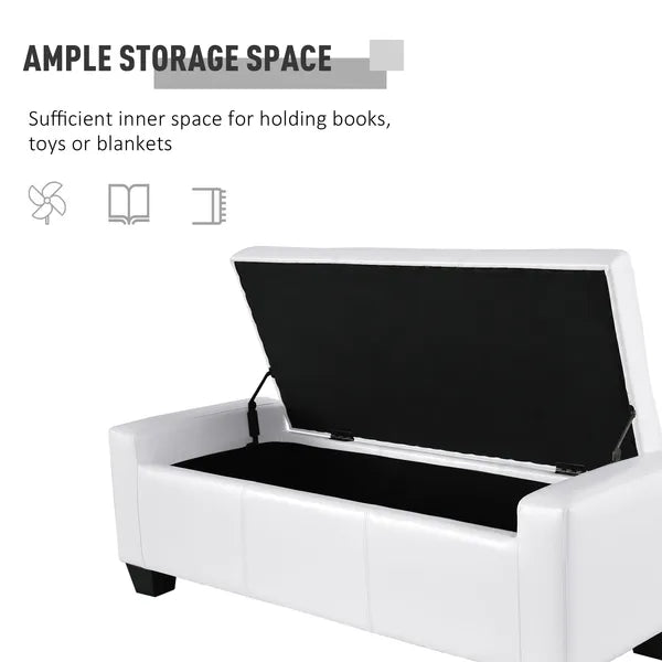 HOMCOM 50.5" Faux Leather Rectangular Tufted Storage Ottoman Bench for Living Room, Entryway, or Bedroom, White - product image 6