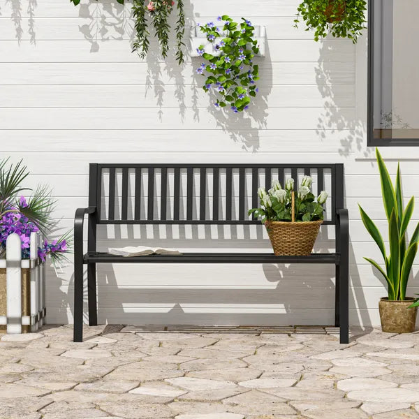Outsunny 50 Inch 2-Person Steel Outdoor Bench with Slatted Seat Black - product image 2