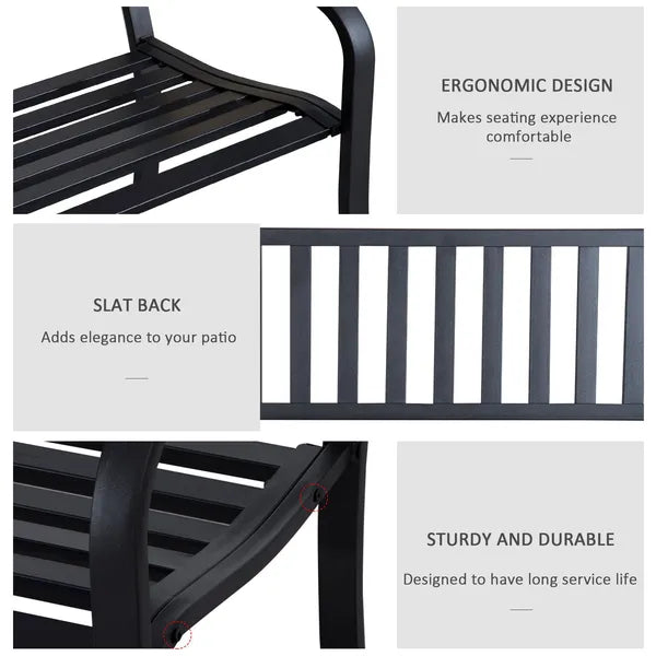 Outsunny 50 Inch 2-Person Steel Outdoor Bench with Slatted Seat Black - product image 5