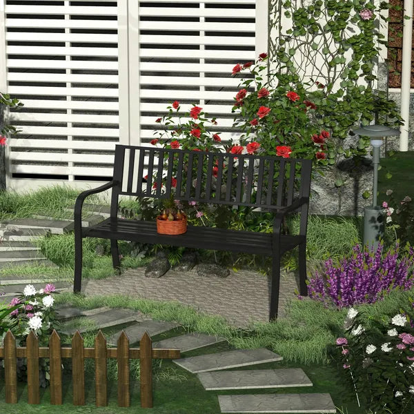 Outsunny 50 Inch 2-Person Steel Outdoor Bench with Slatted Seat Black - product image 10