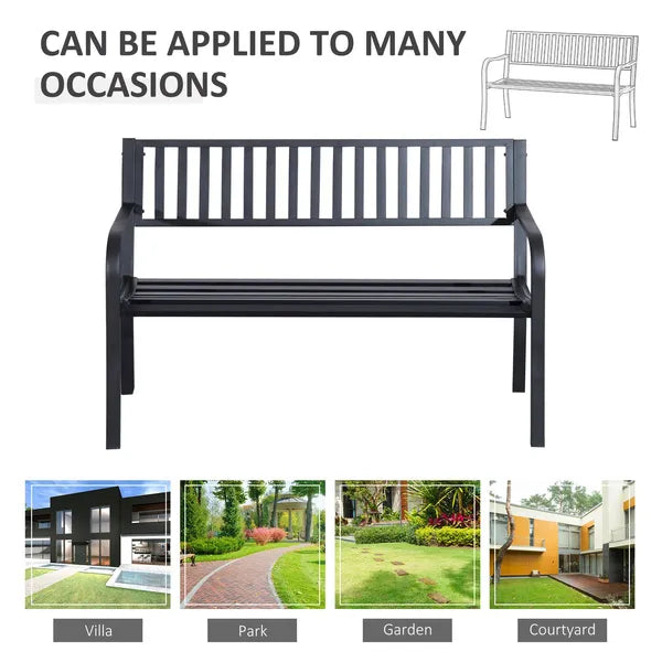 Outsunny 50 Inch 2-Person Steel Outdoor Bench with Slatted Seat Black - product image 6