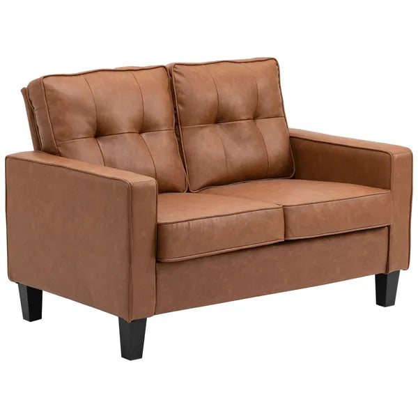 51" Brown 2-Seater Tufted Loveseat, PU Leather Double Sofa with Armrest - product image 11