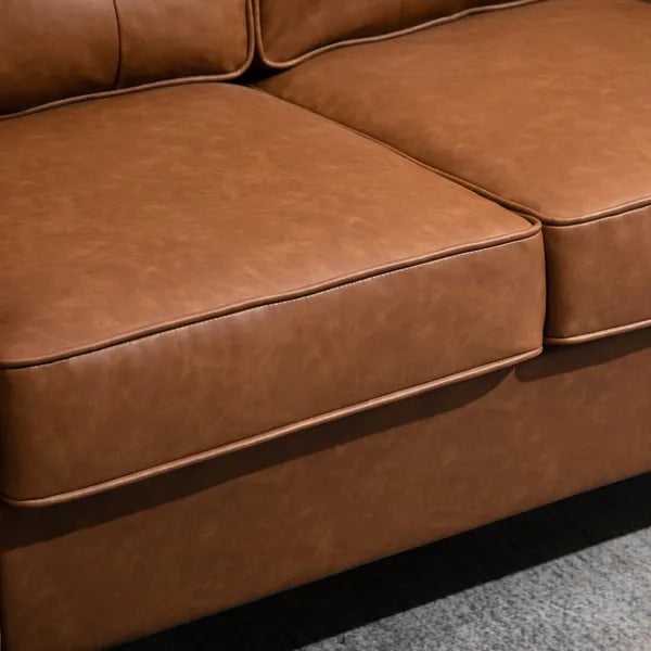 51" Brown 2-Seater Tufted Loveseat, PU Leather Double Sofa with Armrest - product image 8