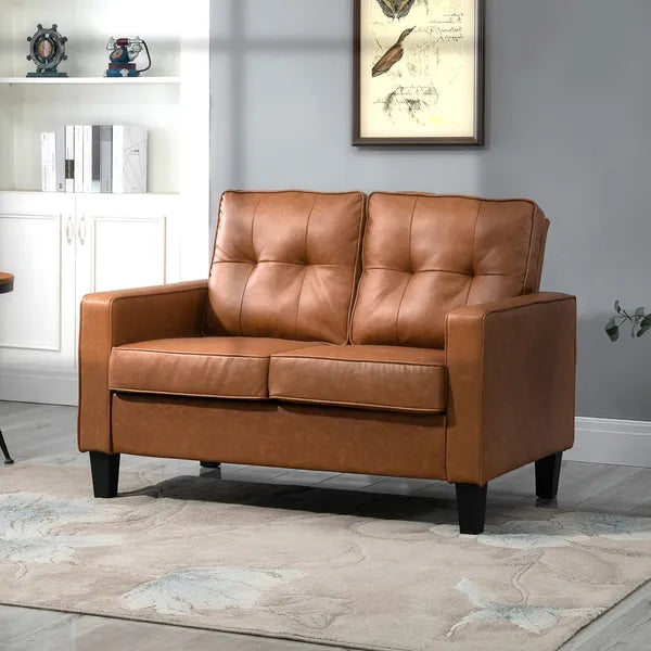 51" Brown 2-Seater Tufted Loveseat, PU Leather Double Sofa with Armrest - product image 10