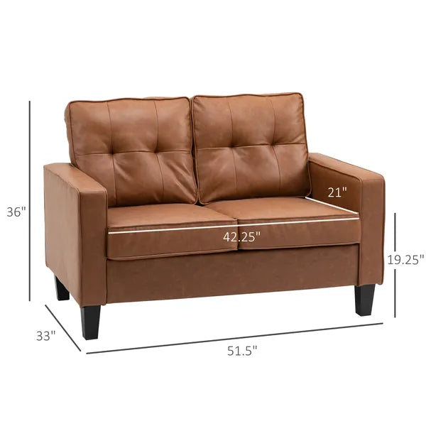 51" Brown 2-Seater Tufted Loveseat, PU Leather Double Sofa with Armrest - product image 3