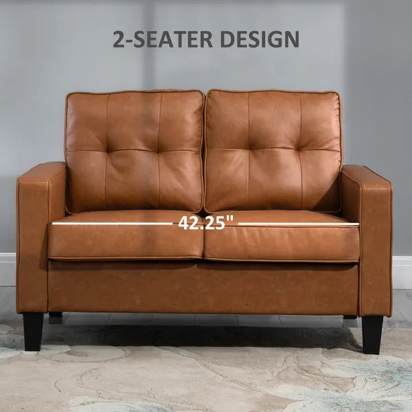 51" Brown 2-Seater Tufted Loveseat, PU Leather Double Sofa with Armrest - product image 6