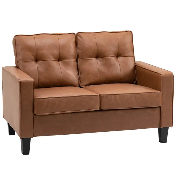 51" Brown 2-Seater Tufted Loveseat, PU Leather Double Sofa with Armrest - product image 1