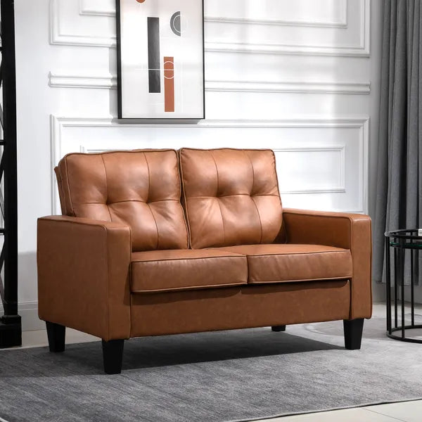 51" Brown 2-Seater Tufted Loveseat, PU Leather Double Sofa with Armrest - product image 2