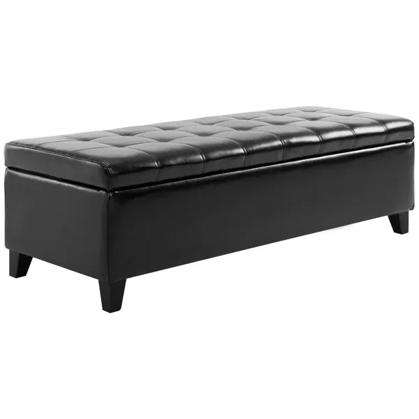 HOMCOM 51" Large Black Storage Ottoman, Rectangular Tufted Faux Leather for Living Room, Entryway, Bedroom - product image 11