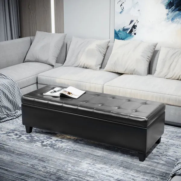 HOMCOM 51" Large Black Storage Ottoman, Rectangular Tufted Faux Leather for Living Room, Entryway, Bedroom - product image 10
