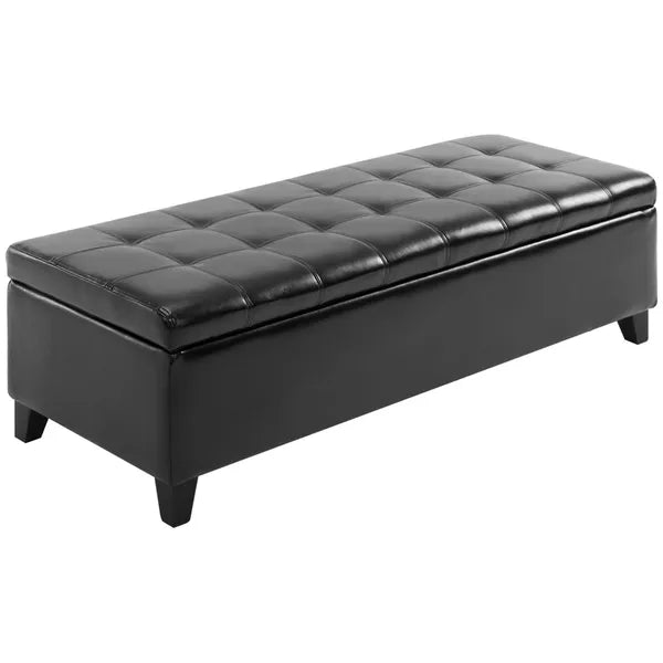 HOMCOM 51" Large Black Storage Ottoman, Rectangular Tufted Faux Leather for Living Room, Entryway, Bedroom - product image 1