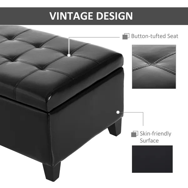 HOMCOM 51" Large Black Storage Ottoman, Rectangular Tufted Faux Leather for Living Room, Entryway, Bedroom - product image 6