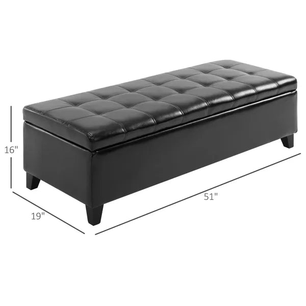 HOMCOM 51" Large Black Storage Ottoman, Rectangular Tufted Faux Leather for Living Room, Entryway, Bedroom - product image 3