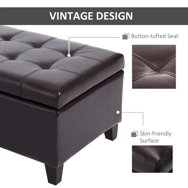 HOMCOM 51" Tufted Storage Ottoman Bench, Dark Brown Faux Leather for Living Room, Bedroom, Entryway - product image 6