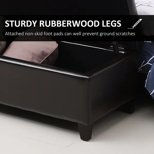 HOMCOM 51" Tufted Storage Ottoman Bench, Dark Brown Faux Leather for Living Room, Bedroom, Entryway - product image 5