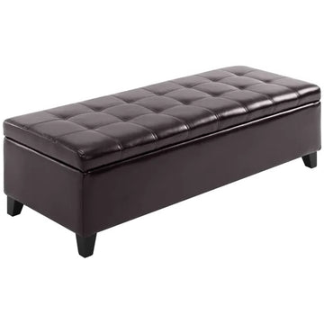 HOMCOM 51" Tufted Storage Ottoman Bench, Dark Brown Faux Leather for Living Room, Bedroom, Entryway - product image 1