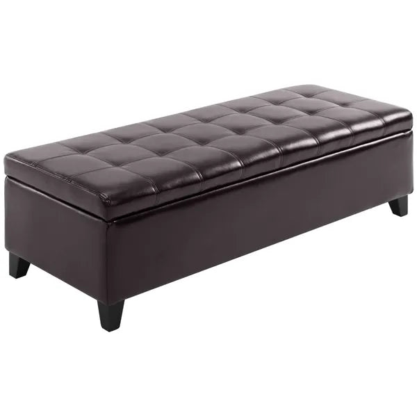 HOMCOM 51" Tufted Storage Ottoman Bench, Dark Brown Faux Leather for Living Room, Bedroom, Entryway - product image 1