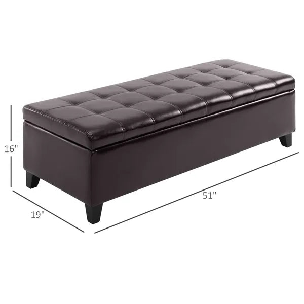 HOMCOM 51" Tufted Storage Ottoman Bench, Dark Brown Faux Leather for Living Room, Bedroom, Entryway - product image 3
