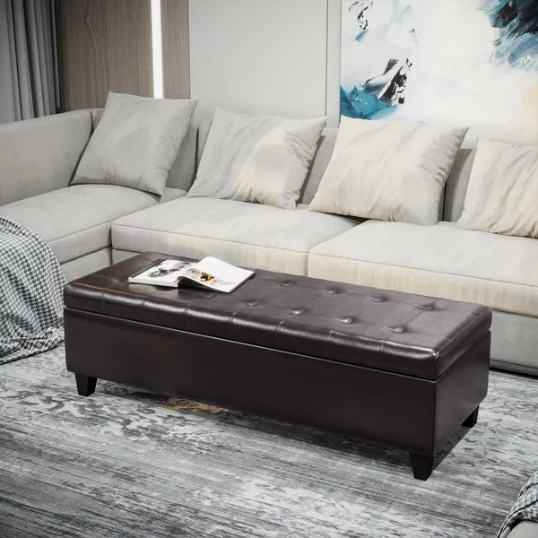 HOMCOM 51" Tufted Storage Ottoman Bench, Dark Brown Faux Leather for Living Room, Bedroom, Entryway - product image 10