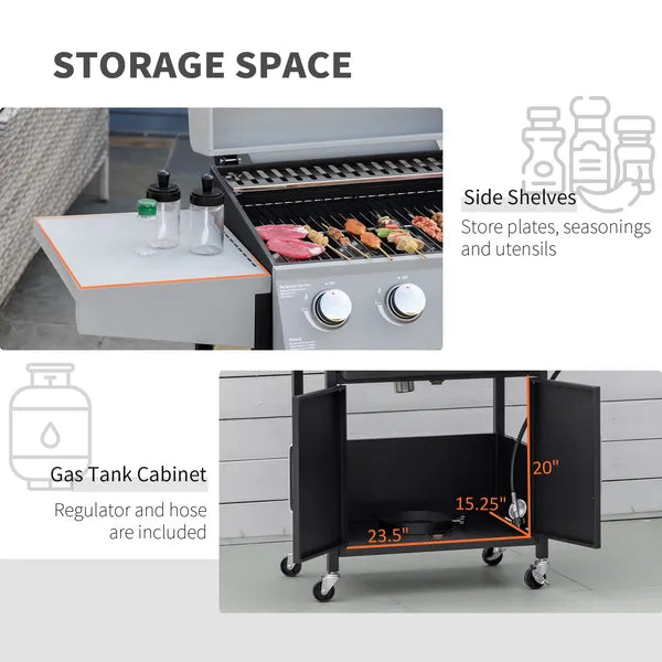 Outsunny 52" Barbecue Grill with Wheels, 4+1 Burner Liquid Propane Gas Grill, Outdoor Cabinet Style BBQ Trolley with Side Burner, Warming Rack, Silver - product image 6