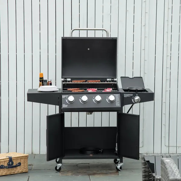 Outsunny 52 Barbecue Grill with Wheels 4+1 Burner Propane Gas Outdoor BBQ Trolley Side Burner Warming Rack Black - product image 10