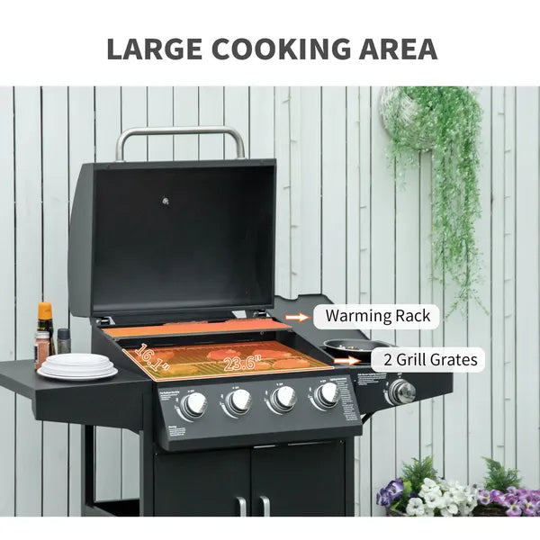 Outsunny 52 Barbecue Grill with Wheels 4+1 Burner Propane Gas Outdoor BBQ Trolley Side Burner Warming Rack Black - product image 4