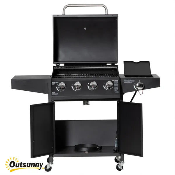 Outsunny 52 Barbecue Grill with Wheels 4+1 Burner Propane Gas Outdoor BBQ Trolley Side Burner Warming Rack Black - product image 13
