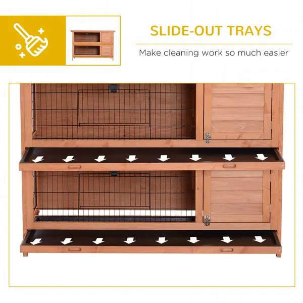 PawHut 54" Rabbit Cage, 2-Tier Rabbit Hutch Outdoor Guinea with Removable Dividers and Pull-Out Trays, Orange - product image 6