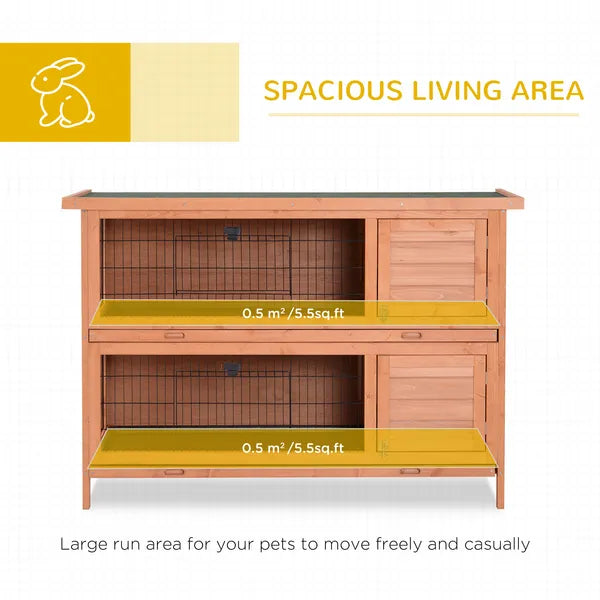 PawHut 54" Rabbit Cage, 2-Tier Rabbit Hutch Outdoor Guinea with Removable Dividers and Pull-Out Trays, Orange - product image 4