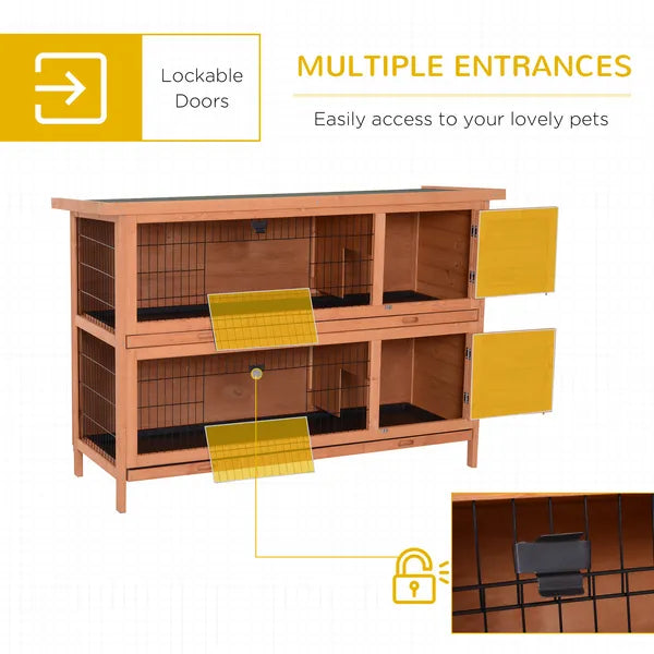 PawHut 54" Rabbit Cage, 2-Tier Rabbit Hutch Outdoor Guinea with Removable Dividers and Pull-Out Trays, Orange - product image 5