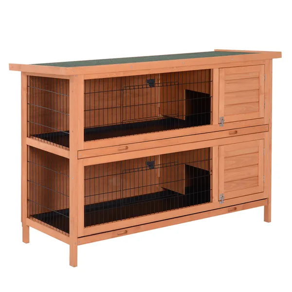 PawHut 54" Rabbit Cage, 2-Tier Rabbit Hutch Outdoor Guinea with Removable Dividers and Pull-Out Trays, Orange - product image 1