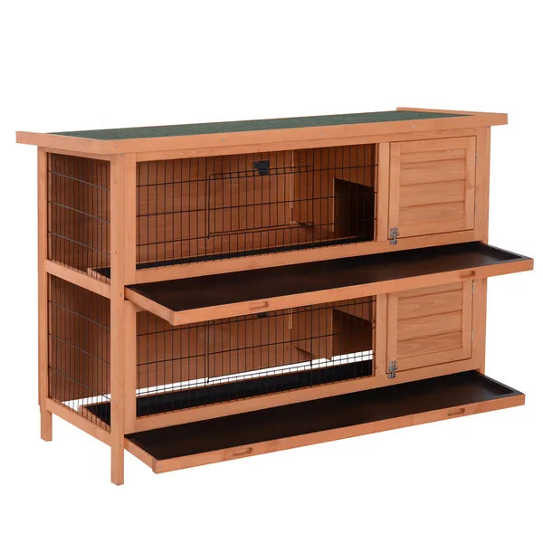PawHut 54" Rabbit Cage, 2-Tier Rabbit Hutch Outdoor Guinea with Removable Dividers and Pull-Out Trays, Orange - product image 9