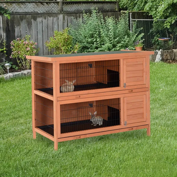 PawHut 54" Rabbit Cage, 2-Tier Rabbit Hutch Outdoor Guinea with Removable Dividers and Pull-Out Trays, Orange - product image 2