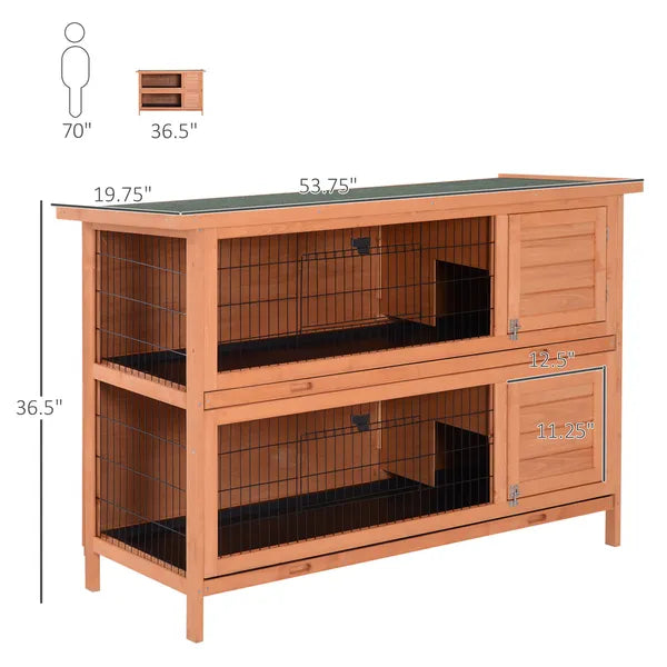 PawHut 54" Rabbit Cage, 2-Tier Rabbit Hutch Outdoor Guinea with Removable Dividers and Pull-Out Trays, Orange - product image 3